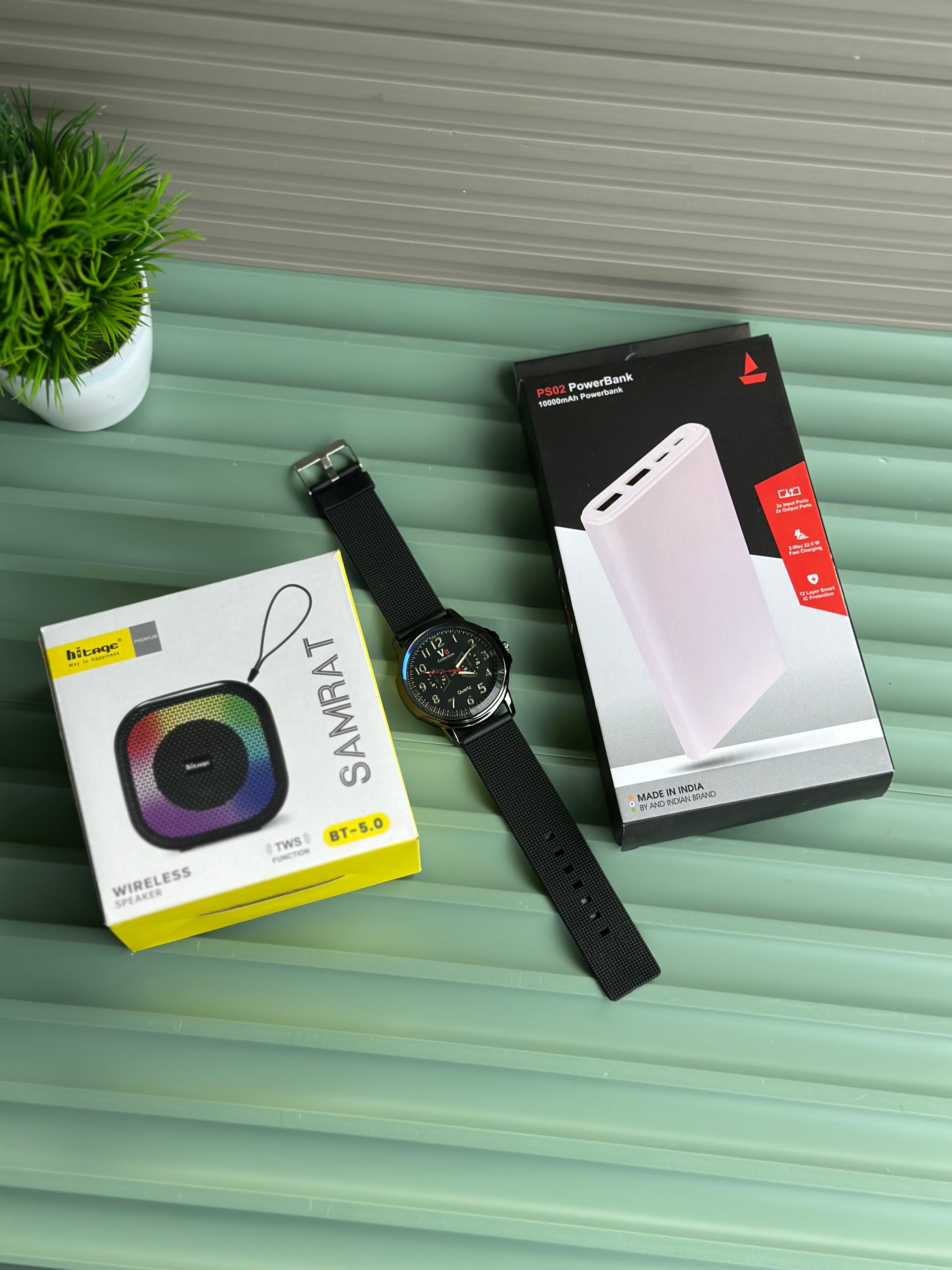 BOAT Power bank+ HITAGE Speaker + V8 Watch (Premium 3-in-1 Pack)