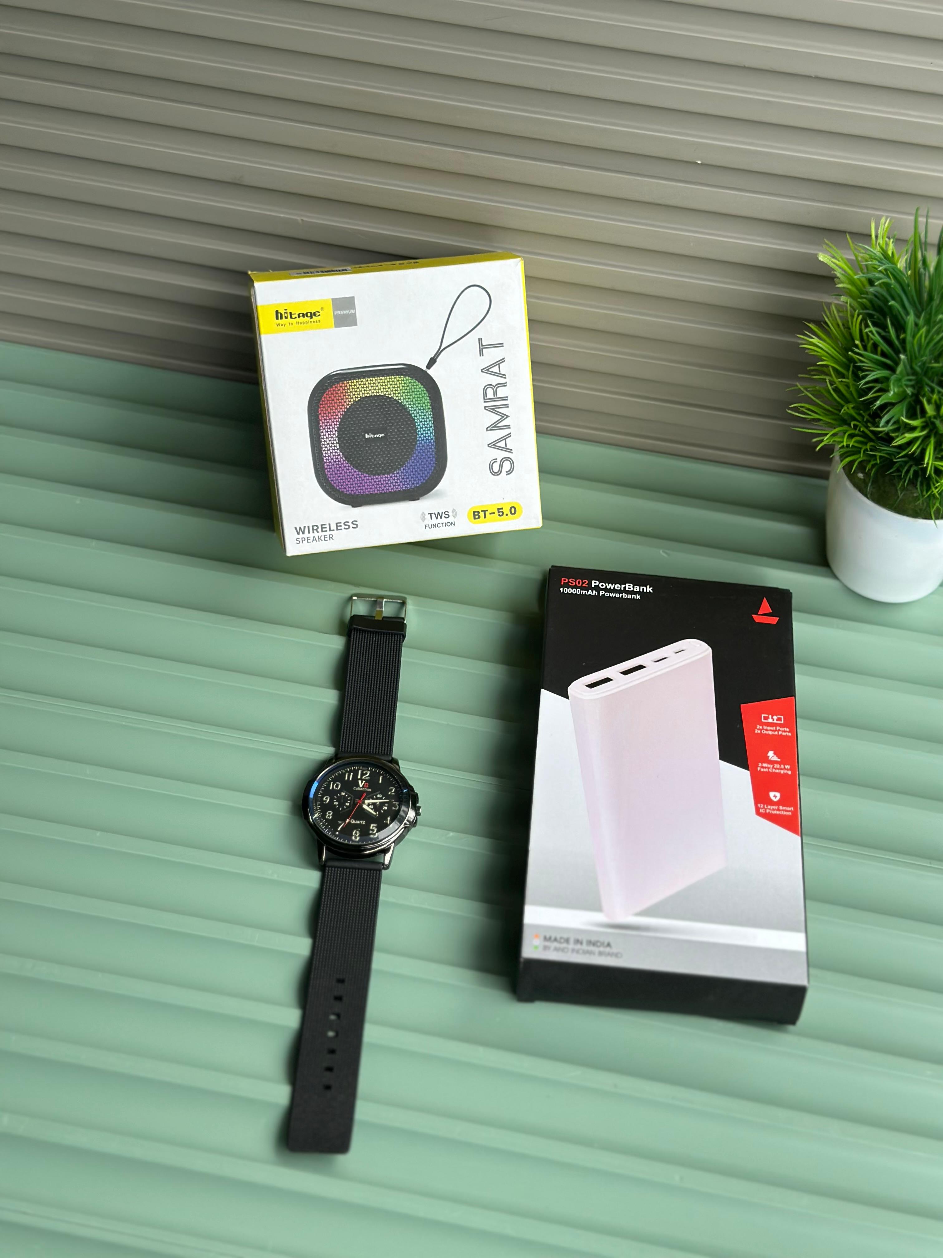 BOAT Power bank+ HITAGE Speaker + V8 Watch (Premium 3-in-1 Pack)